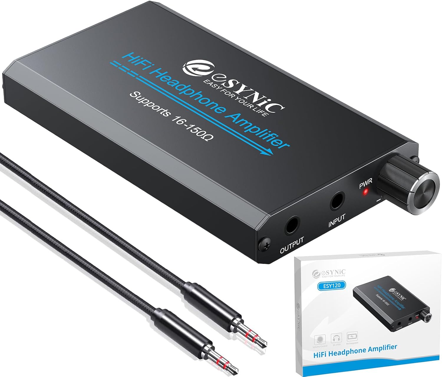 eSynic Rechargeable 16-150Ω Headphone AMP Poratble-3.5MM Audio in & (B07G54C2NH)