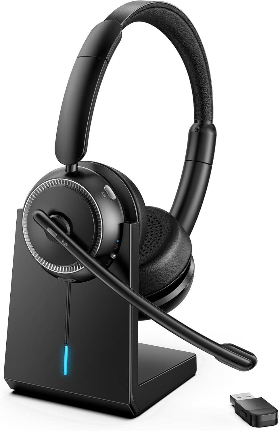 Upgrade ANC &amp; ENC Wireless Headset with Mic for Work(Flip-to-Mute &amp; Dongle)