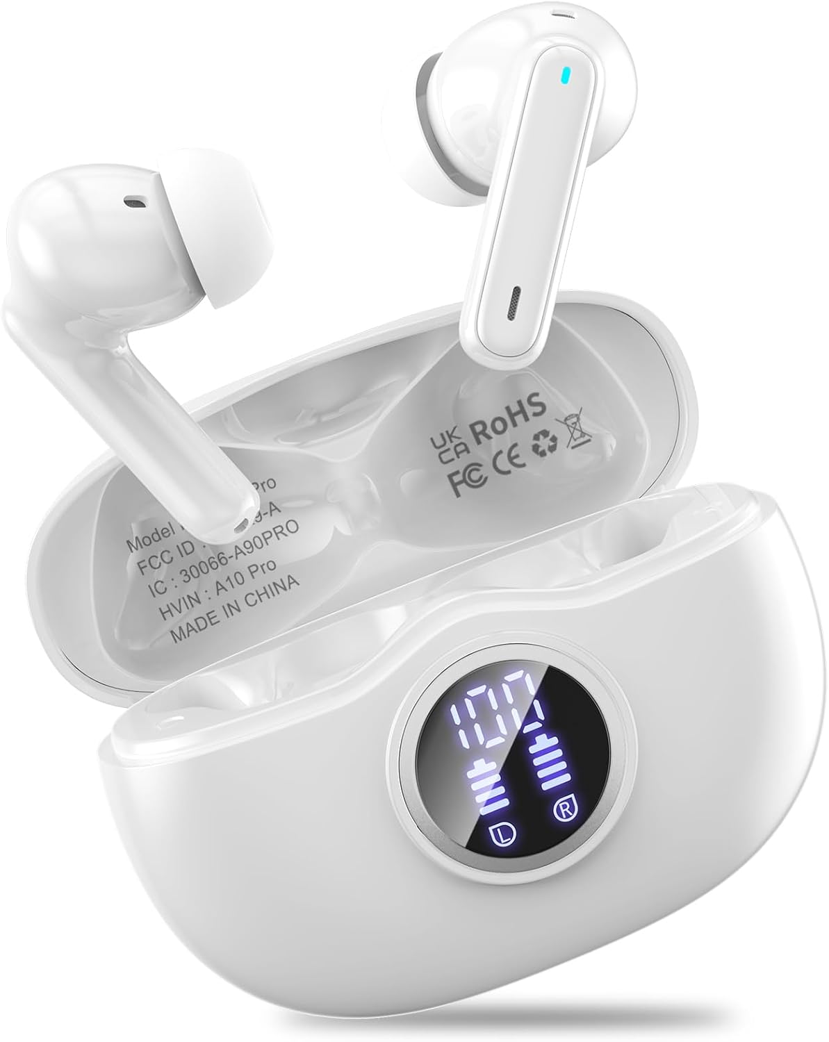 Wireless earbuds, Bluetooth 5.3 Ear buds Headphones with Digital Display, 50H Long Playtime Earphones, HiFi Stereo, ENC Noise Canceling, IPX7 Waterproof for Gym/Running/Work